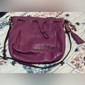 Coach Avery Rich Purple Leather Shoulder Bag tassel tag & dangle hearts keychain